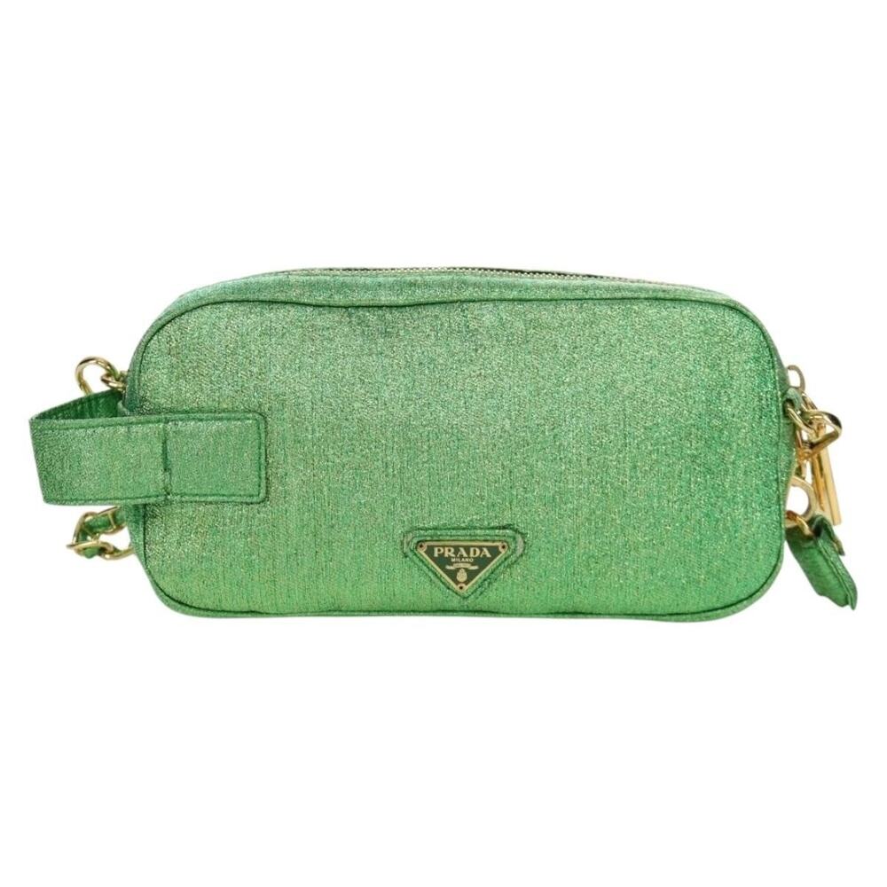 Prada Canvas Chain Shoulder Bag Green